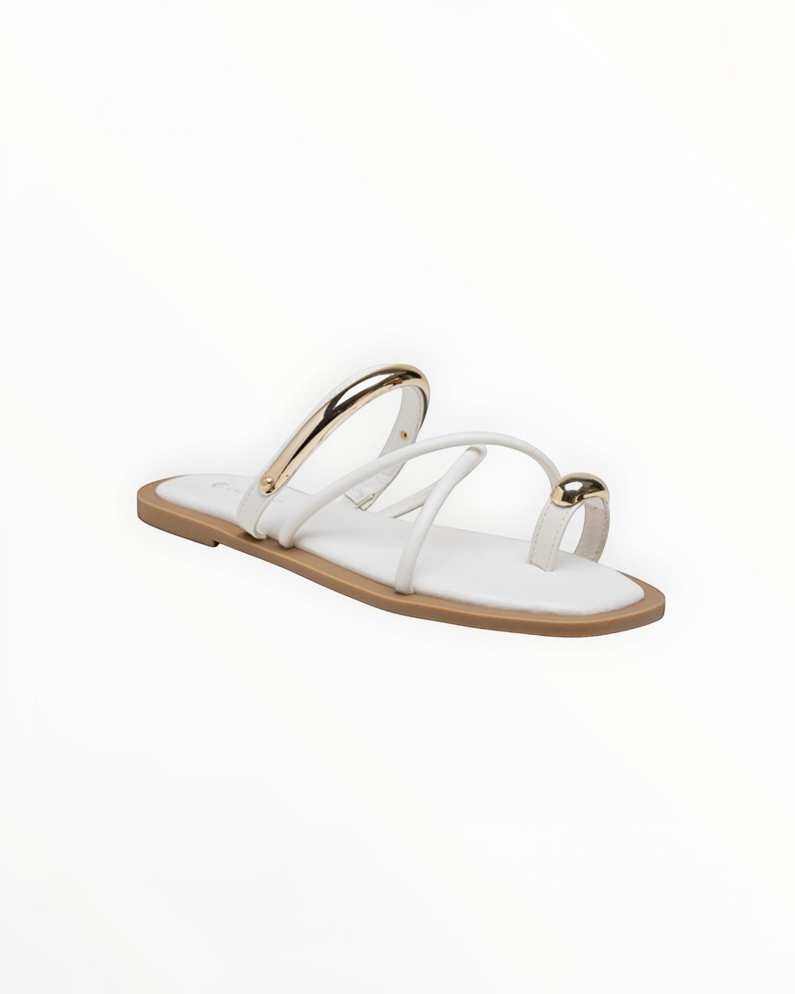 Sandales Plates Minimalistes Brides Tubulaires Détails Dorés LADY GLORY - Chaussure Femme - LADY GLORY