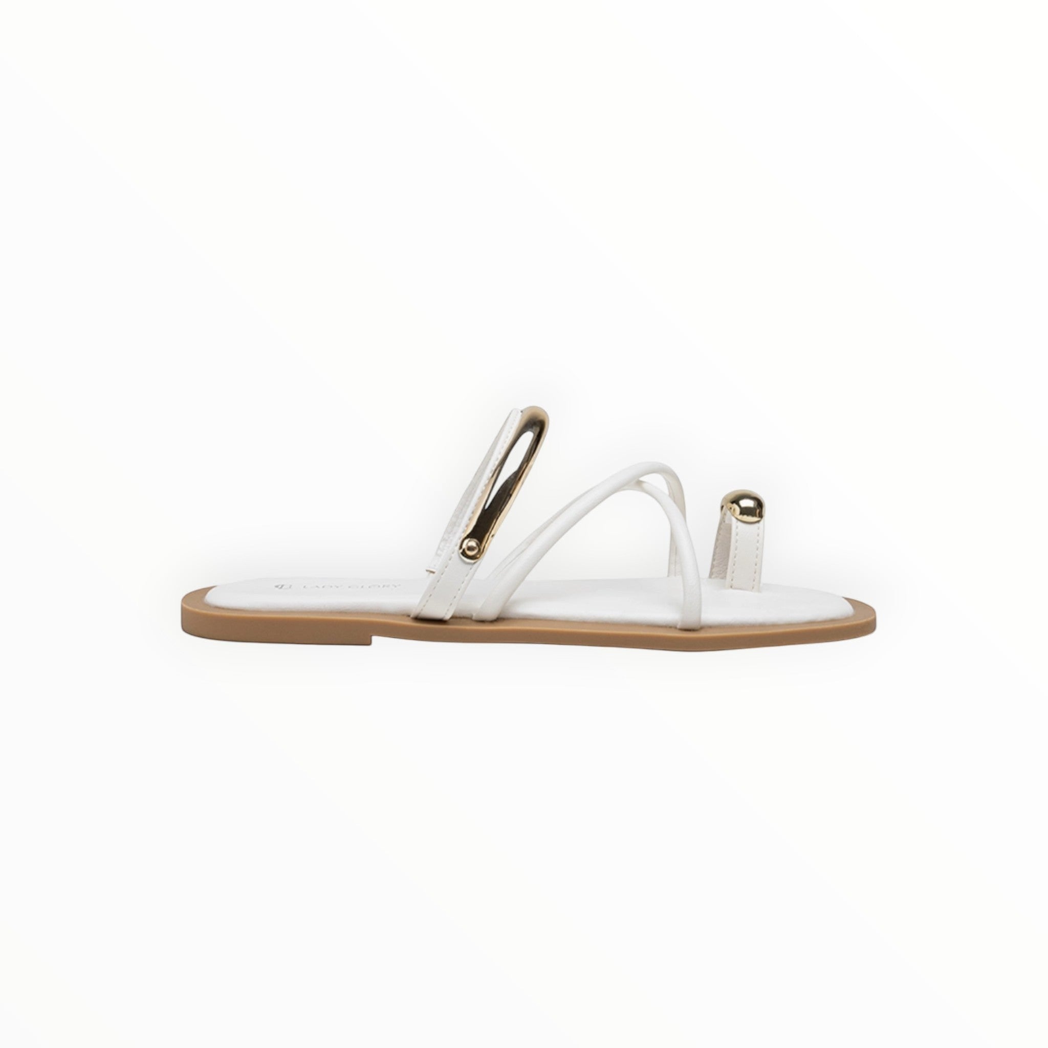 Sandales Plates Minimalistes Brides Tubulaires Détails Dorés LADY GLORY - Chaussure Femme - LADY GLORY
