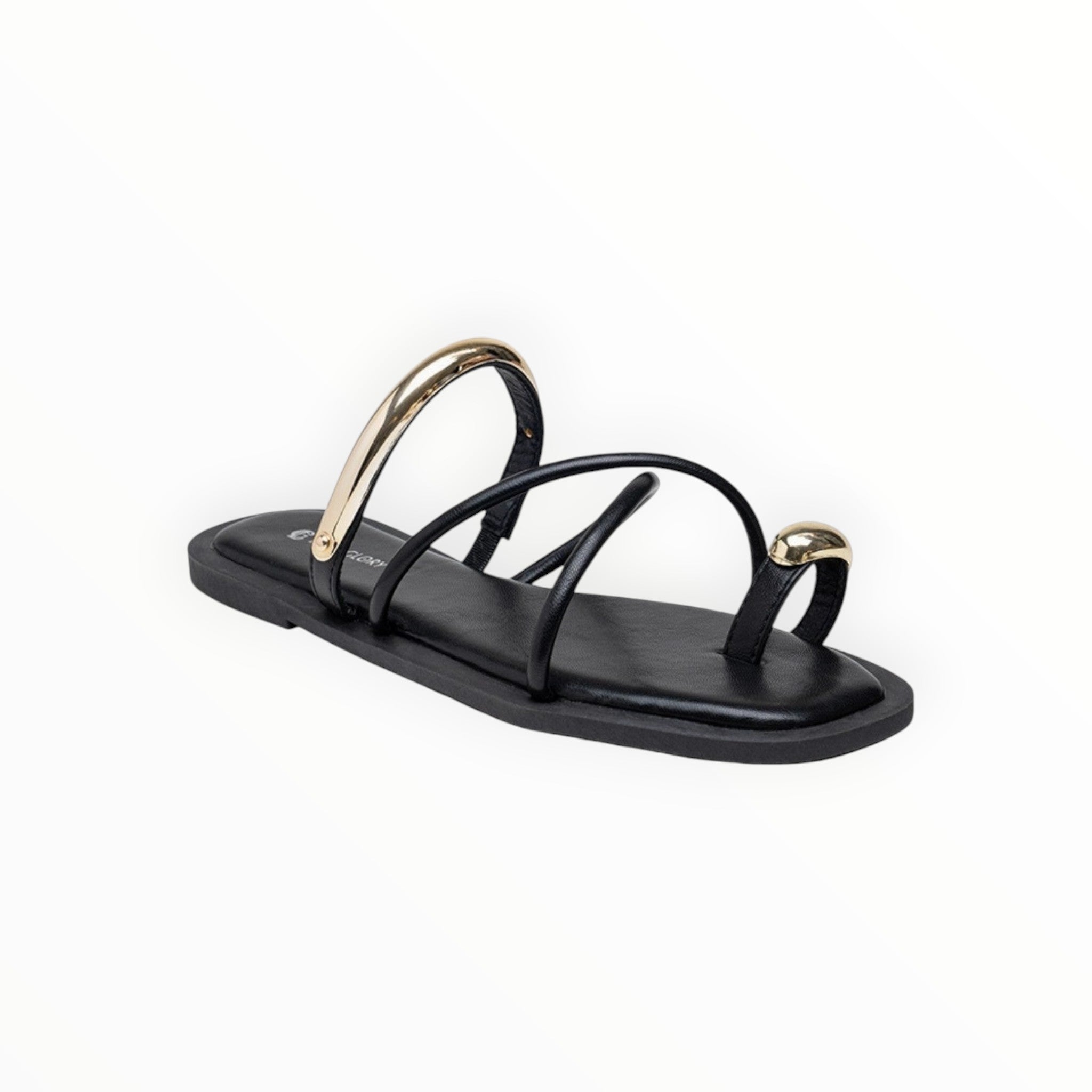 Sandales Plates Minimalistes Brides Tubulaires Détails Dorés LADY GLORY - Chaussure Femme - LADY GLORY