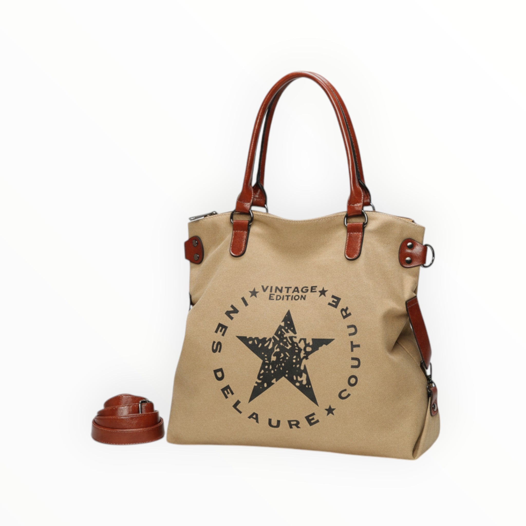 Cabas Toile Motif Étoile Poche Dos _Marque Inès Delaure - Sacs - INES DELAURE