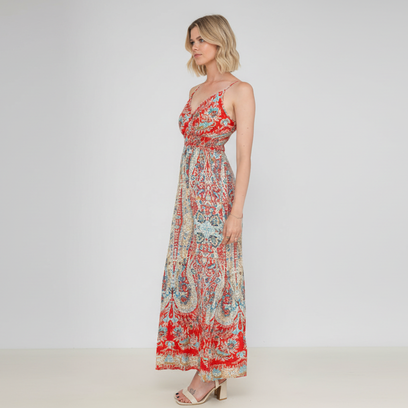 Robe Longue Motifs Dorés Bretelles – LES GRENOUILLES DU MARAIS