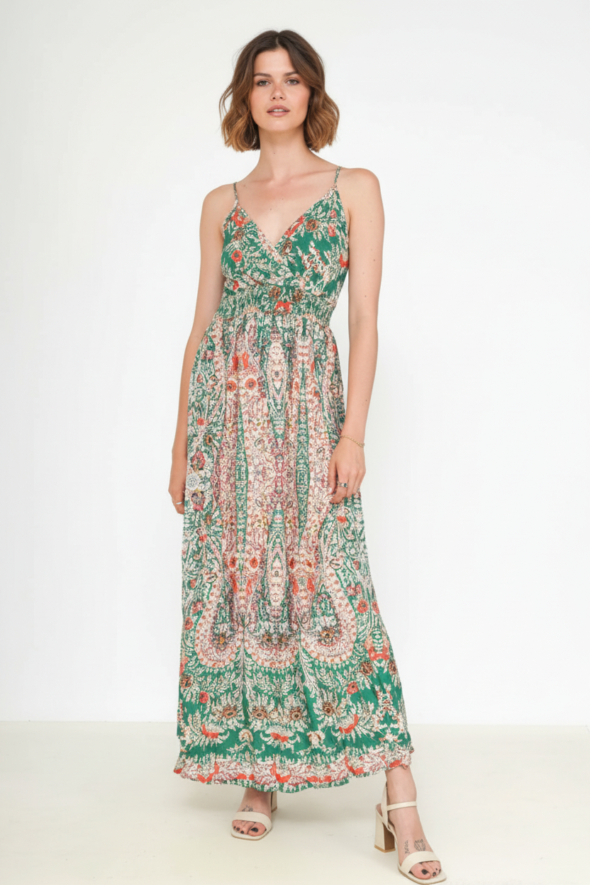 Robe Longue Motifs Dorés Bretelles – LES GRENOUILLES DU MARAIS