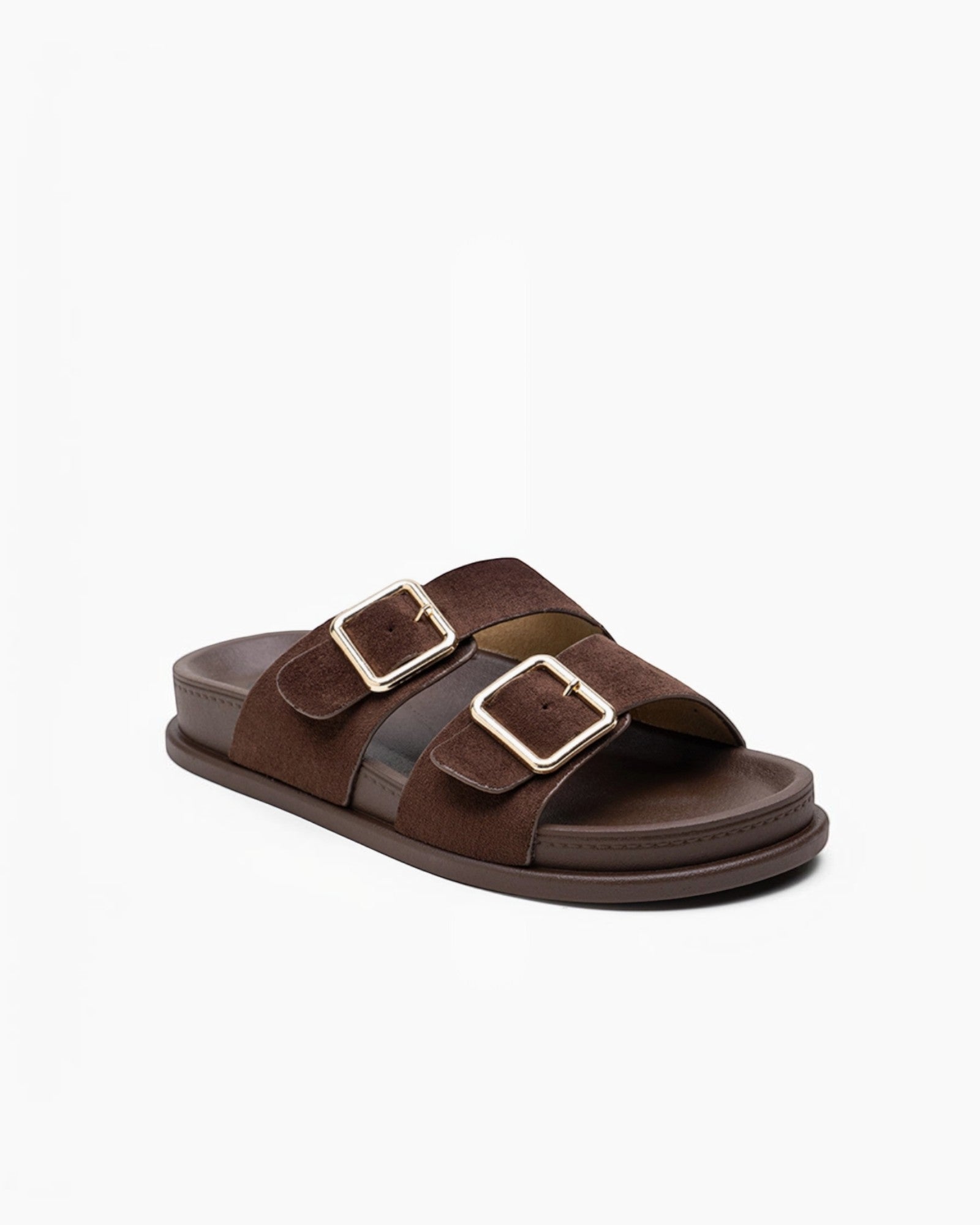 Mules Confort Suédine Larges Brides Boucles Carrées Dorées : LADY GLORY