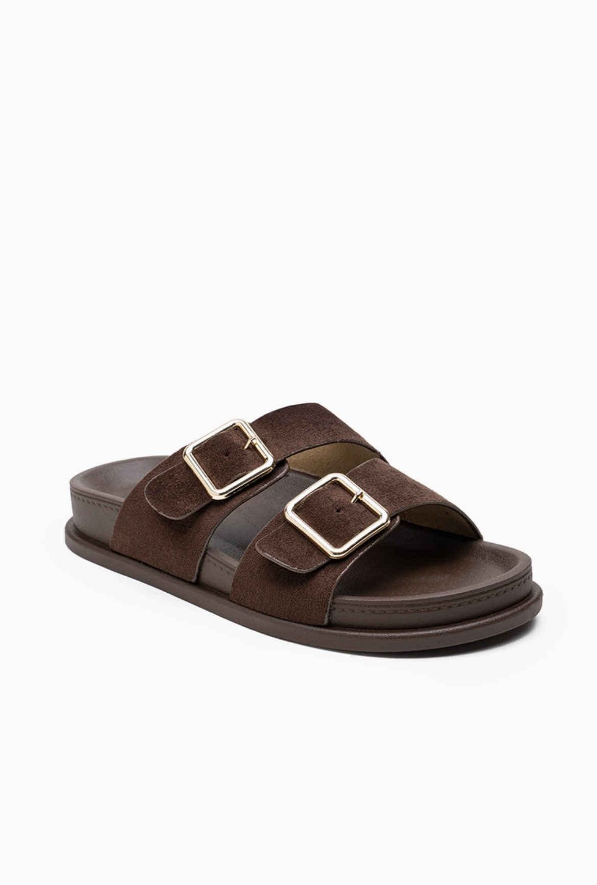 Mules Confort Suédine Larges Brides Boucles Carrées Dorées : LADY GLORY