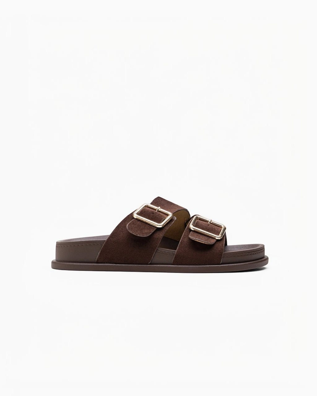 Mules Confort Suédine Larges Brides Boucles Carrées Dorées : LADY GLORY