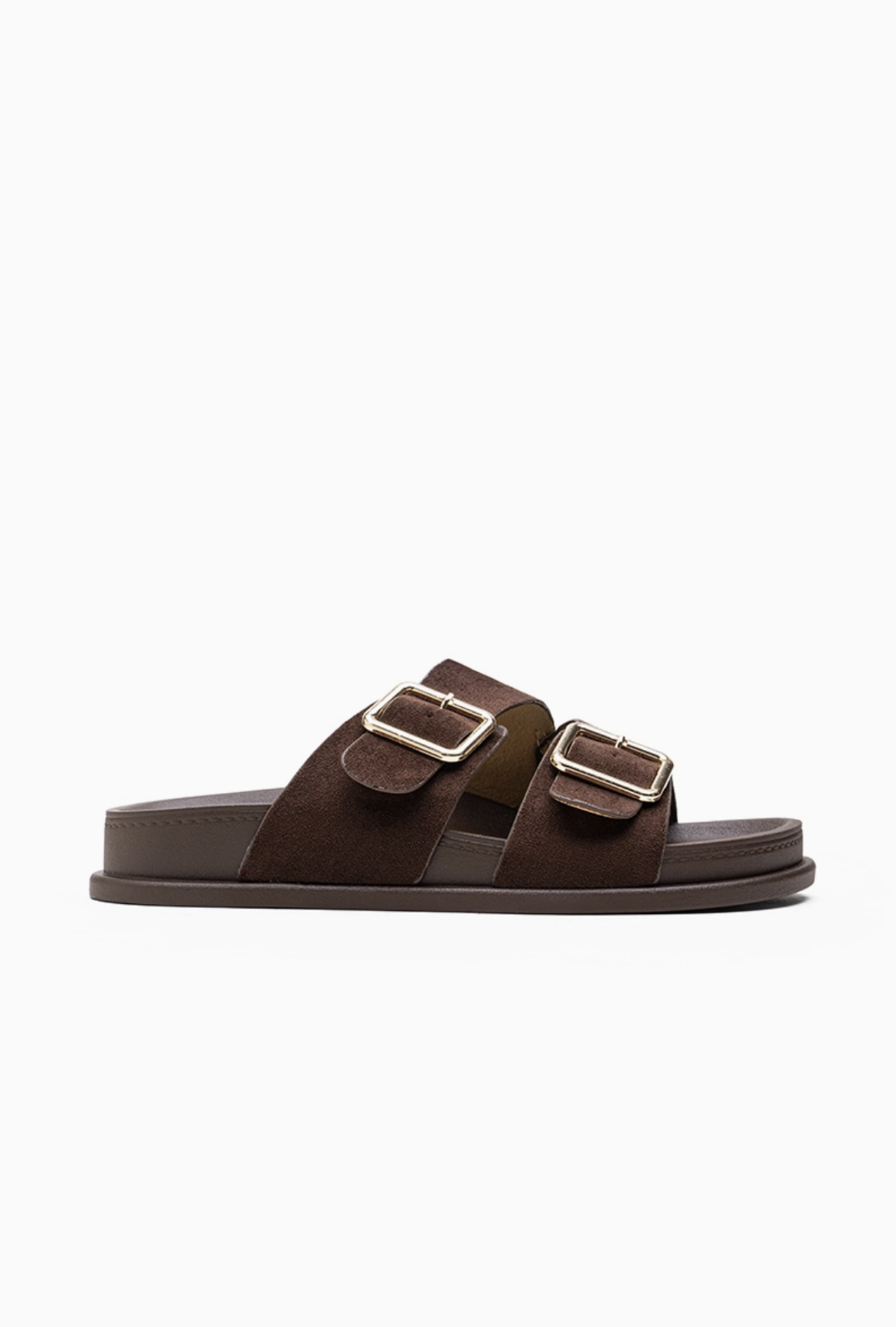 Mules Confort Suédine Larges Brides Boucles Carrées Dorées : LADY GLORY