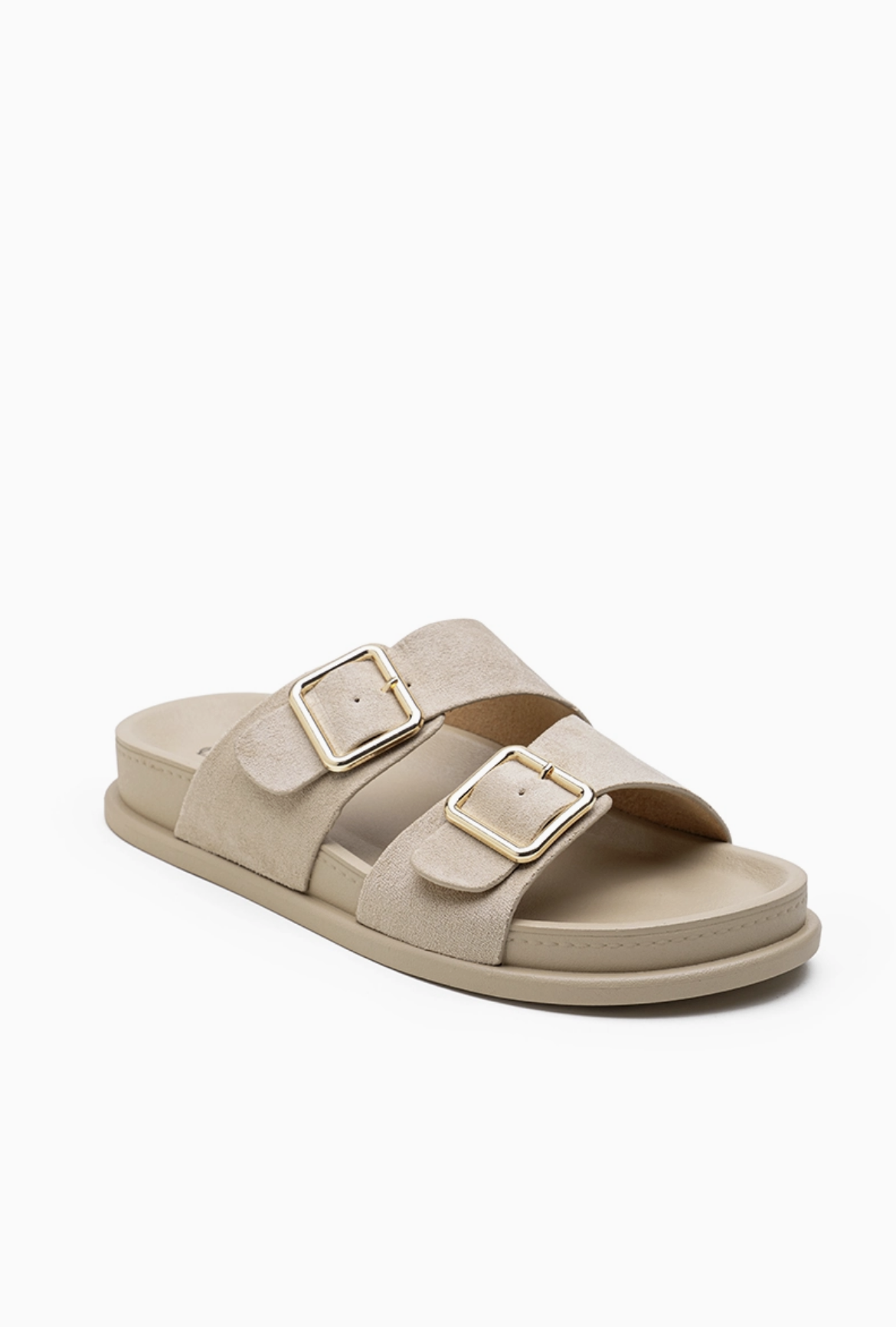 Mules Confort Suédine Larges Brides Boucles Carrées Dorées : LADY GLORY