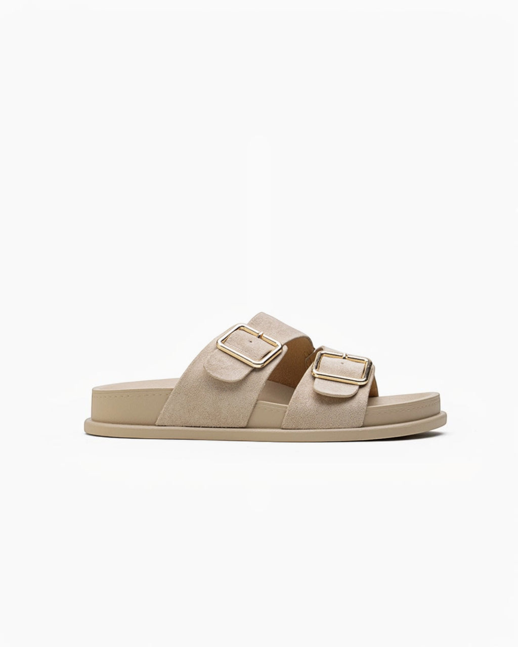 Mules Confort Suédine Larges Brides Boucles Carrées Dorées : LADY GLORY