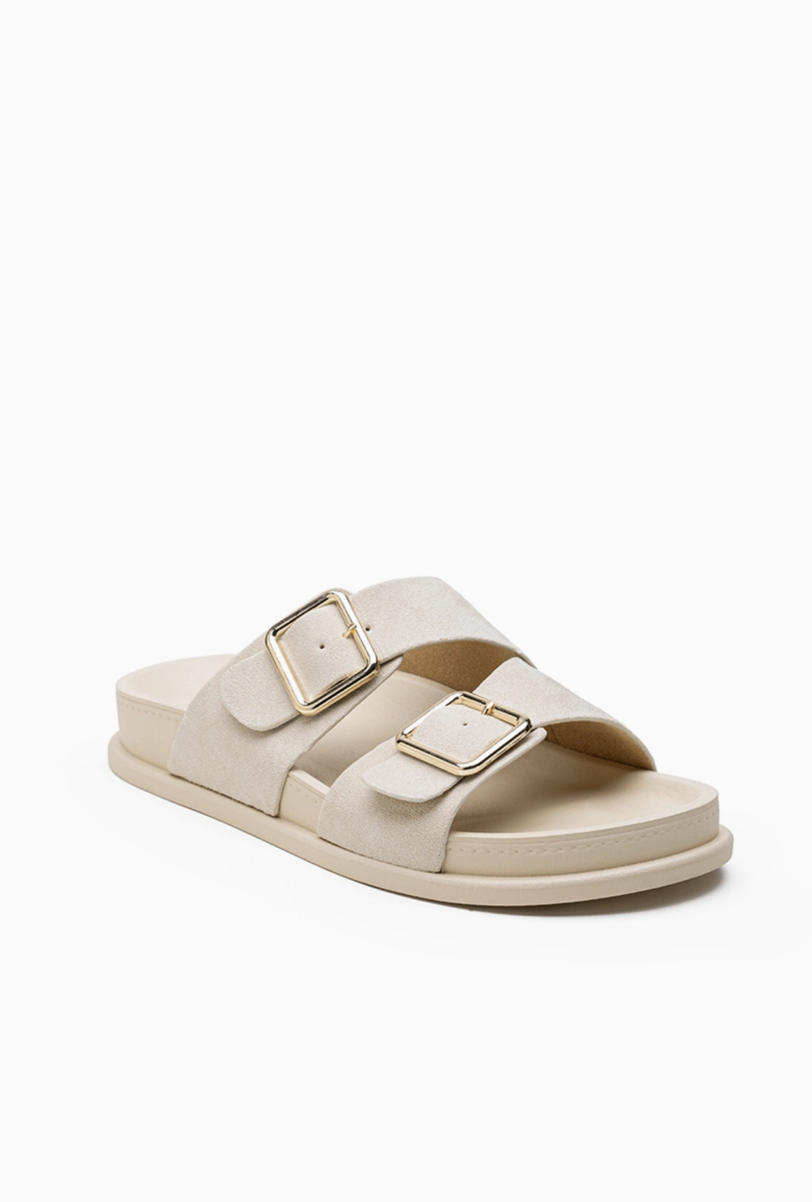 Mules Confort Suédine Larges Brides Boucles Carrées Dorées : LADY GLORY