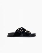 Mules Confort Suédine Larges Brides Boucles Carrées Dorées : LADY GLORY