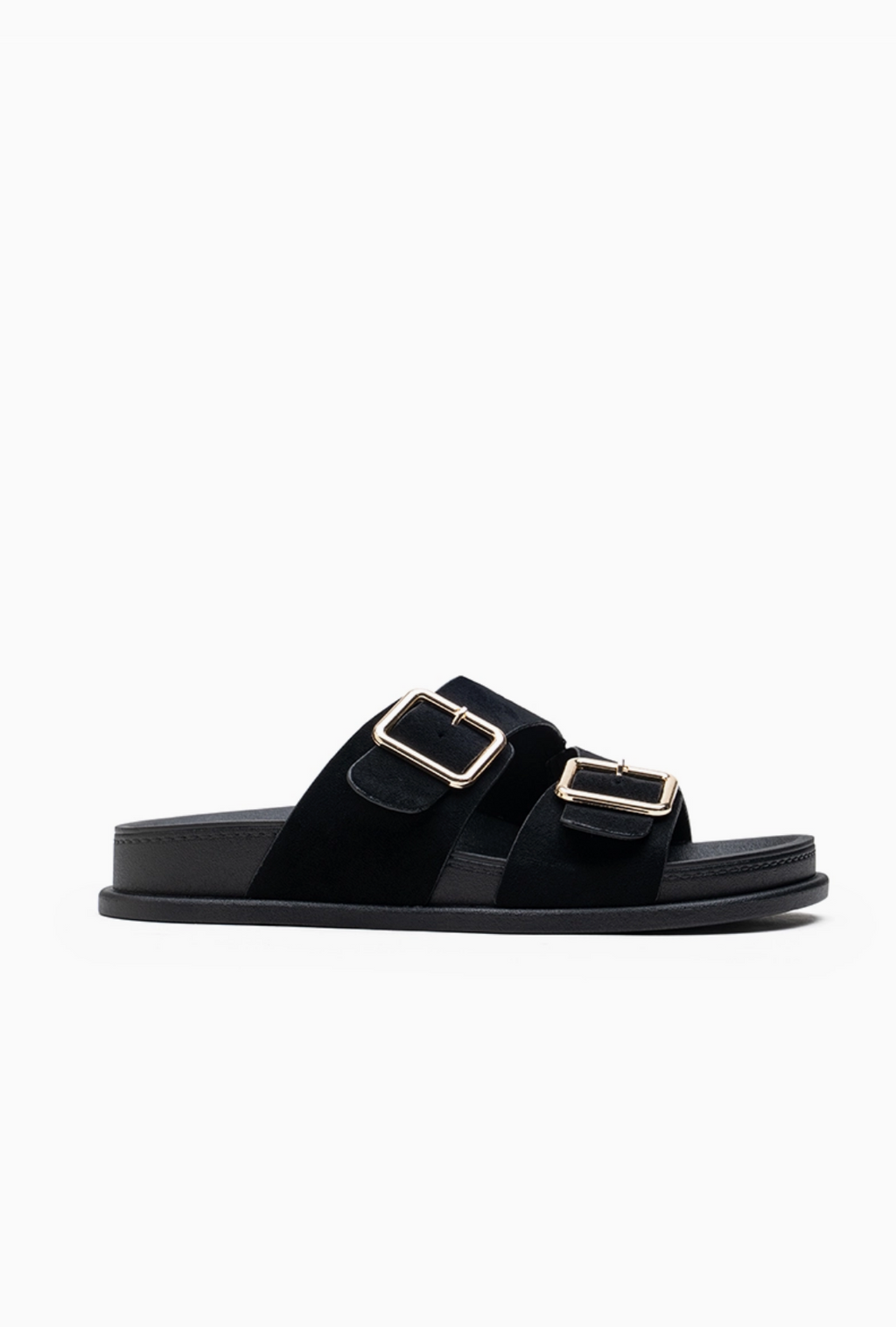 Mules Confort Suédine Larges Brides Boucles Carrées Dorées : LADY GLORY