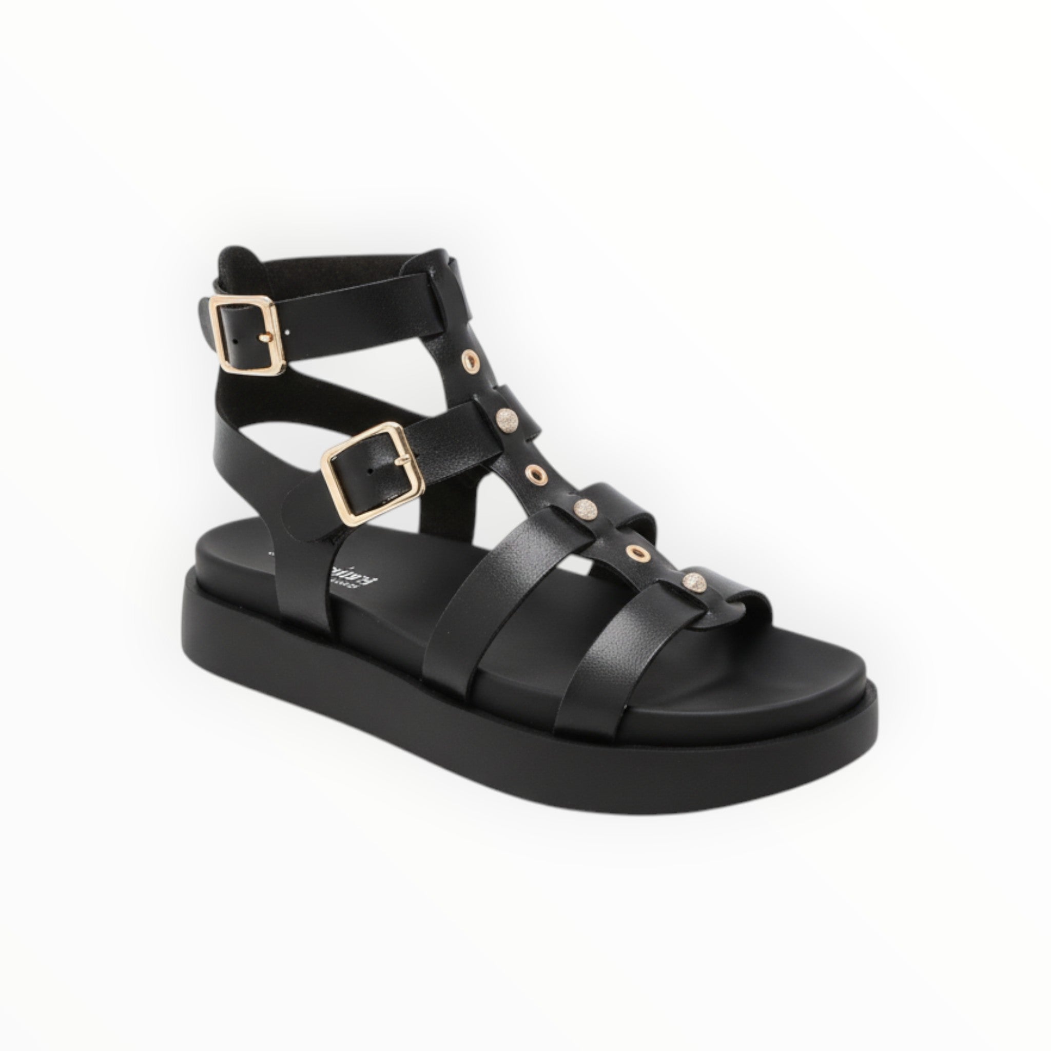Sandale Gladiateur Simili Cuir Brides Cloutées Semelle Épaisse – Stephan Paris - Chaussure Femme - Stephan Paris