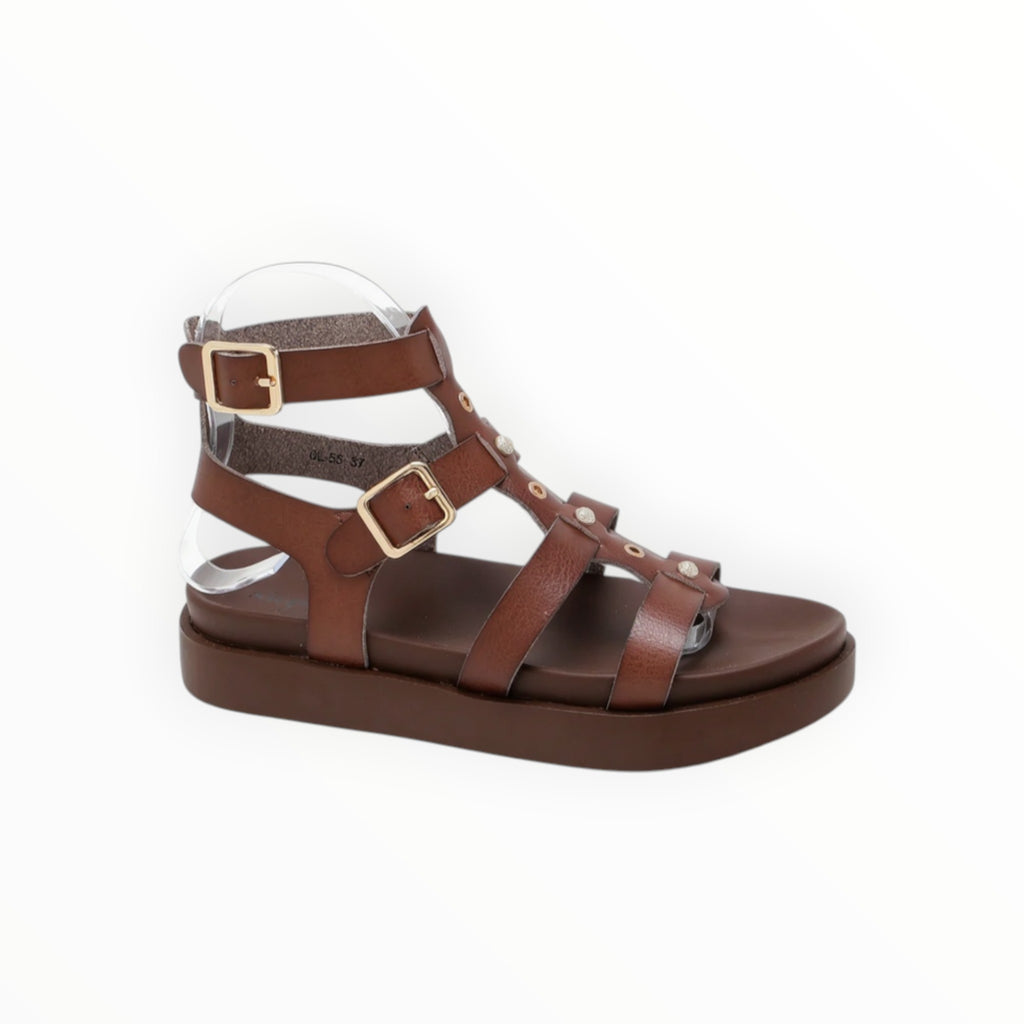 Sandale Gladiateur Simili Cuir Brides Cloutées Semelle Épaisse – Stephan Paris - Chaussure Femme - Stephan Paris
