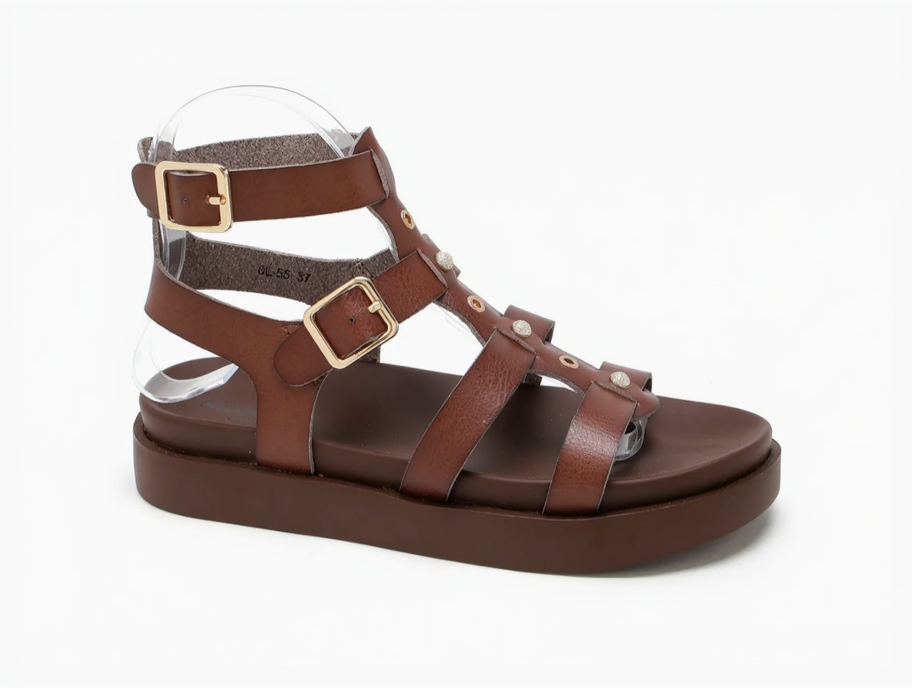 Sandale Gladiateur Simili Cuir Brides Cloutées Semelle Épaisse – Stephan Paris