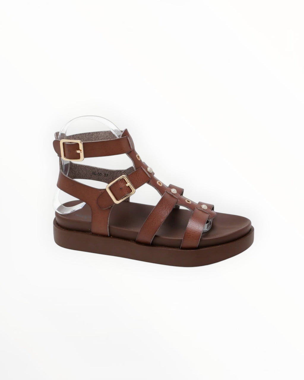 Sandale Gladiateur Simili Cuir Brides Cloutées Semelle Épaisse – Stephan Paris