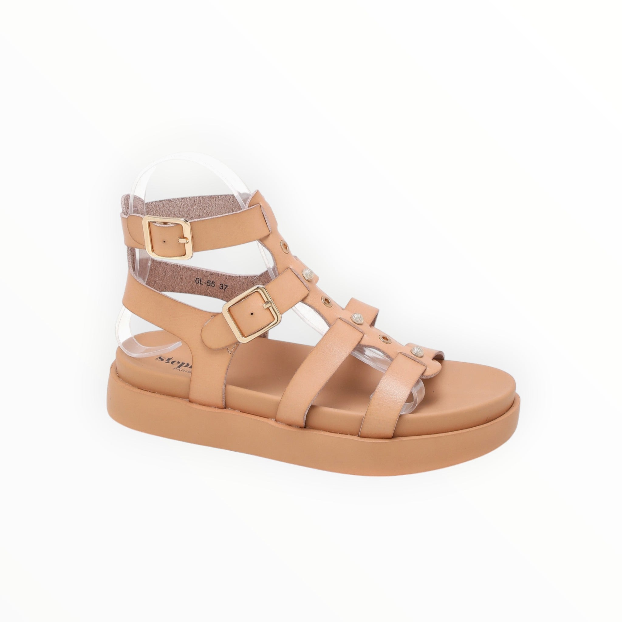 Sandale Gladiateur Simili Cuir Brides Cloutées Semelle Épaisse – Stephan Paris - Chaussure Femme - Stephan Paris