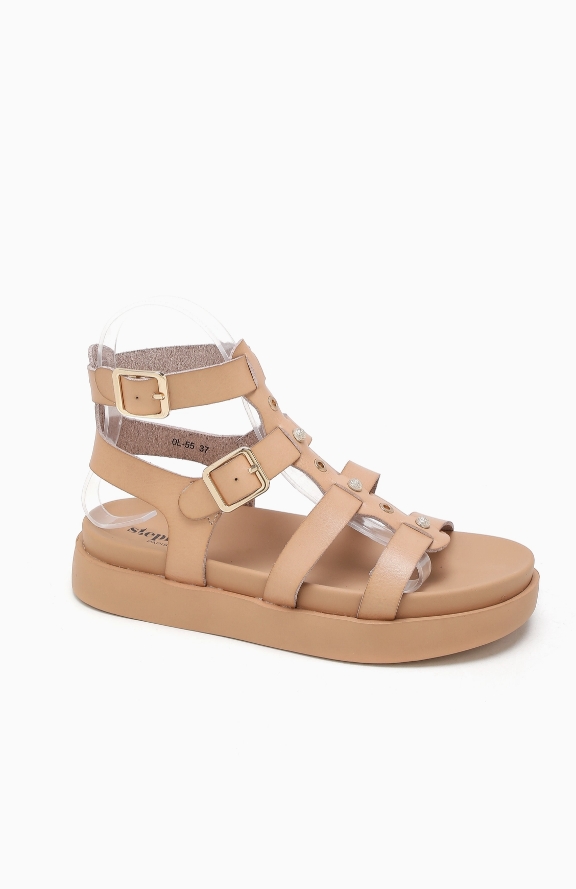 Sandale Gladiateur Simili Cuir Brides Cloutées Semelle Épaisse – Stephan Paris