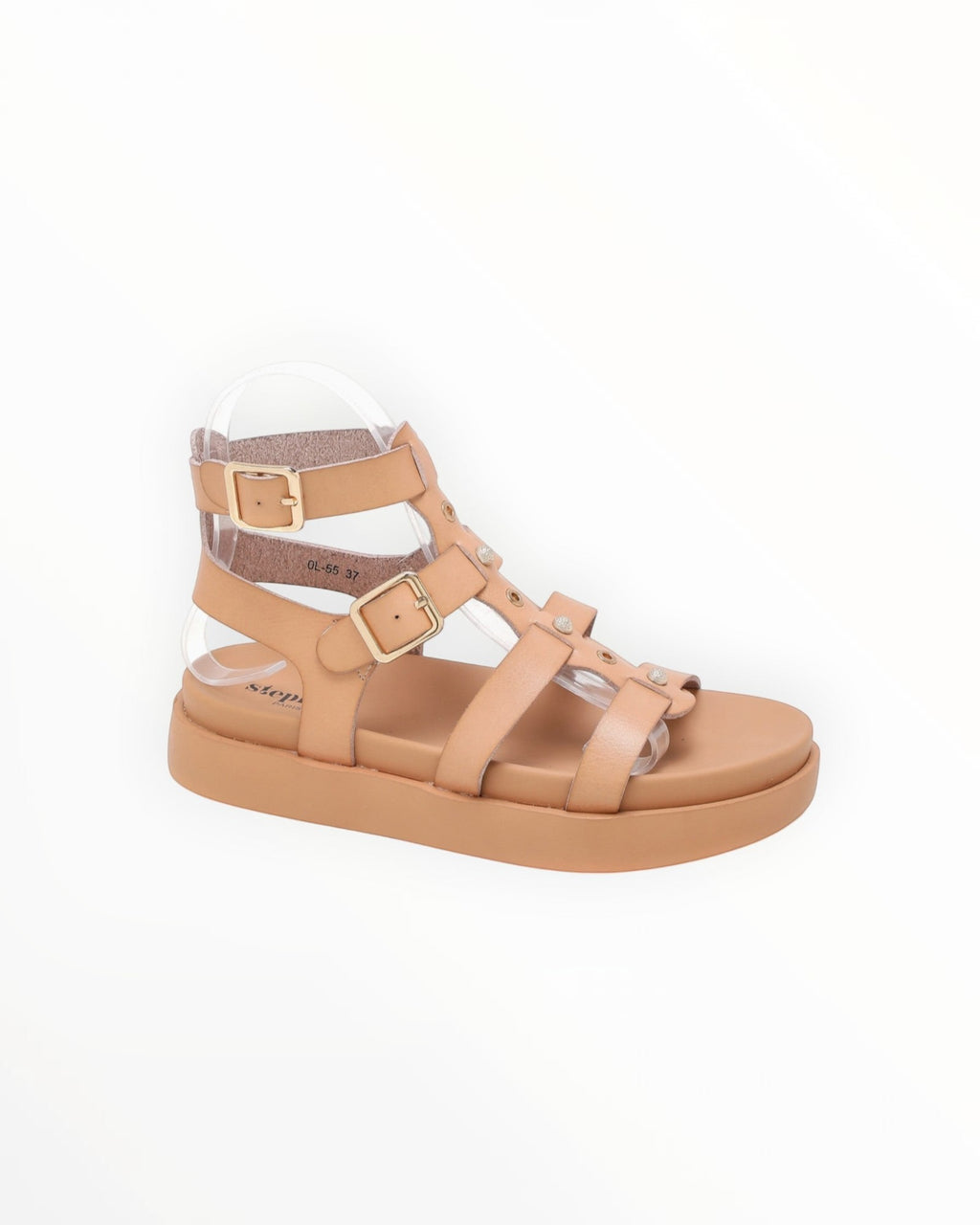 Sandale Gladiateur Simili Cuir Brides Cloutées Semelle Épaisse – Stephan Paris