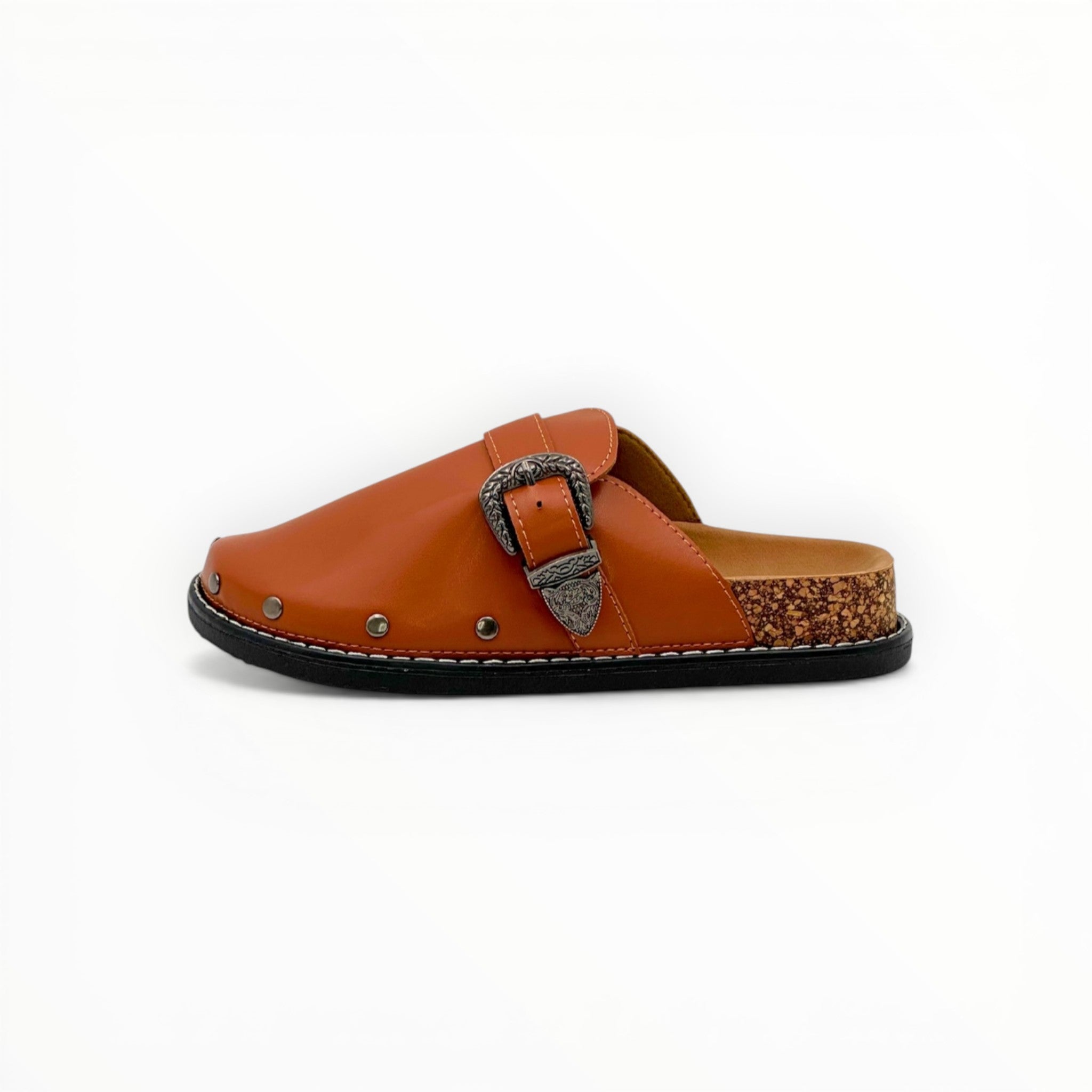 Mules Simili Cuir Boucle Métallique Semelle Liège Stephan Paris - Chaussure Femme - Stephan Paris