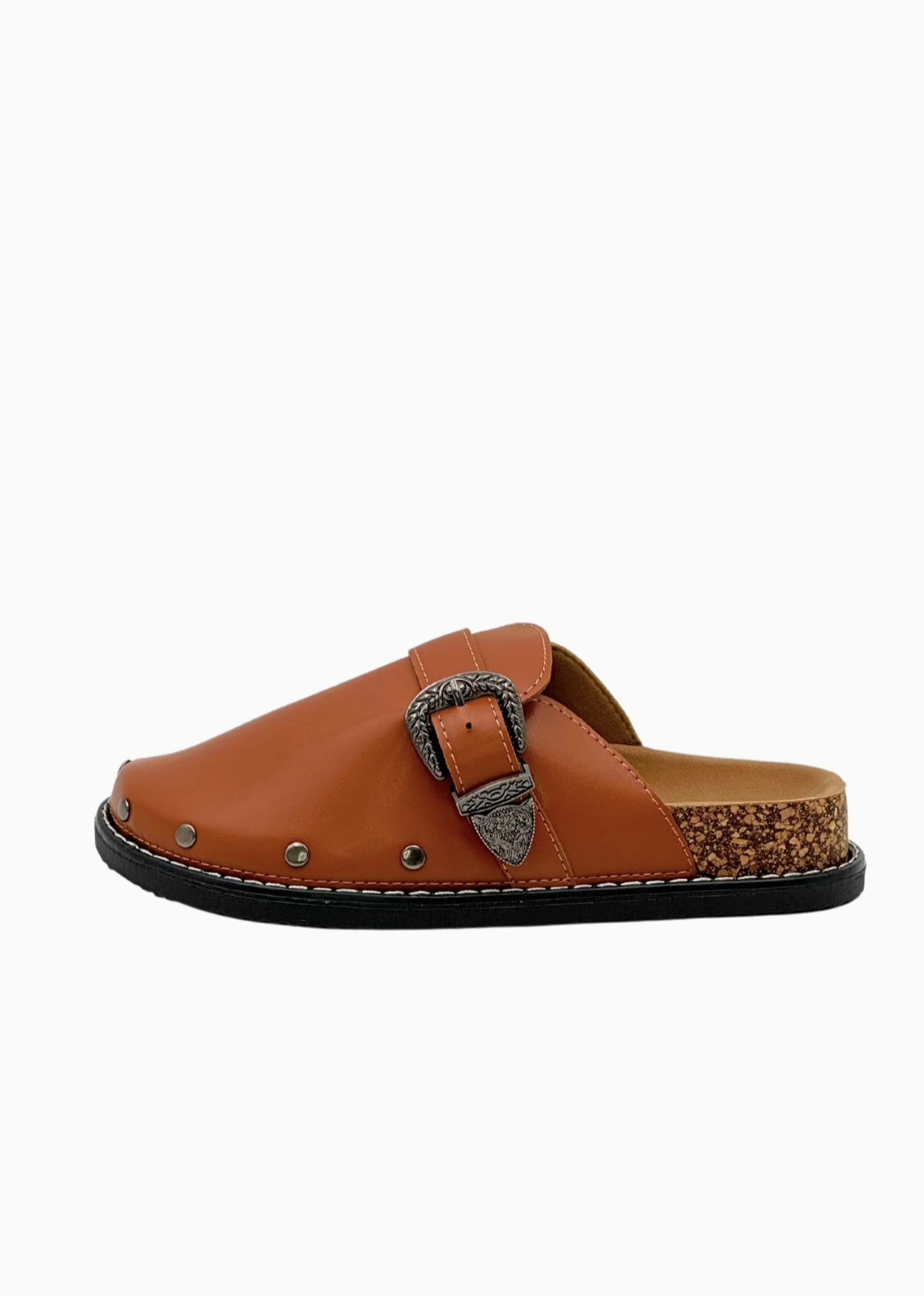 Mules Simili Cuir Boucle Métallique Semelle Liège Stephan Paris