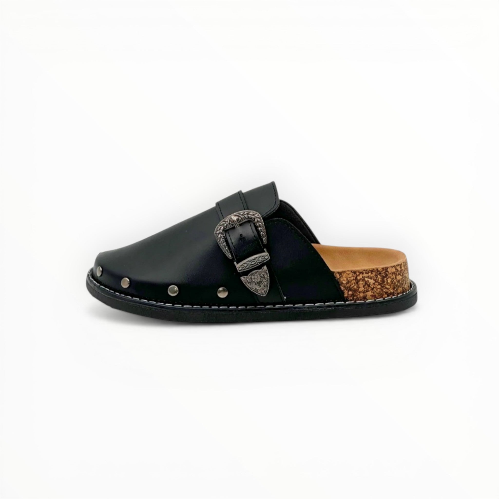 Mules Simili Cuir Boucle Métallique Semelle Liège Stephan Paris - Chaussure Femme - Stephan Paris