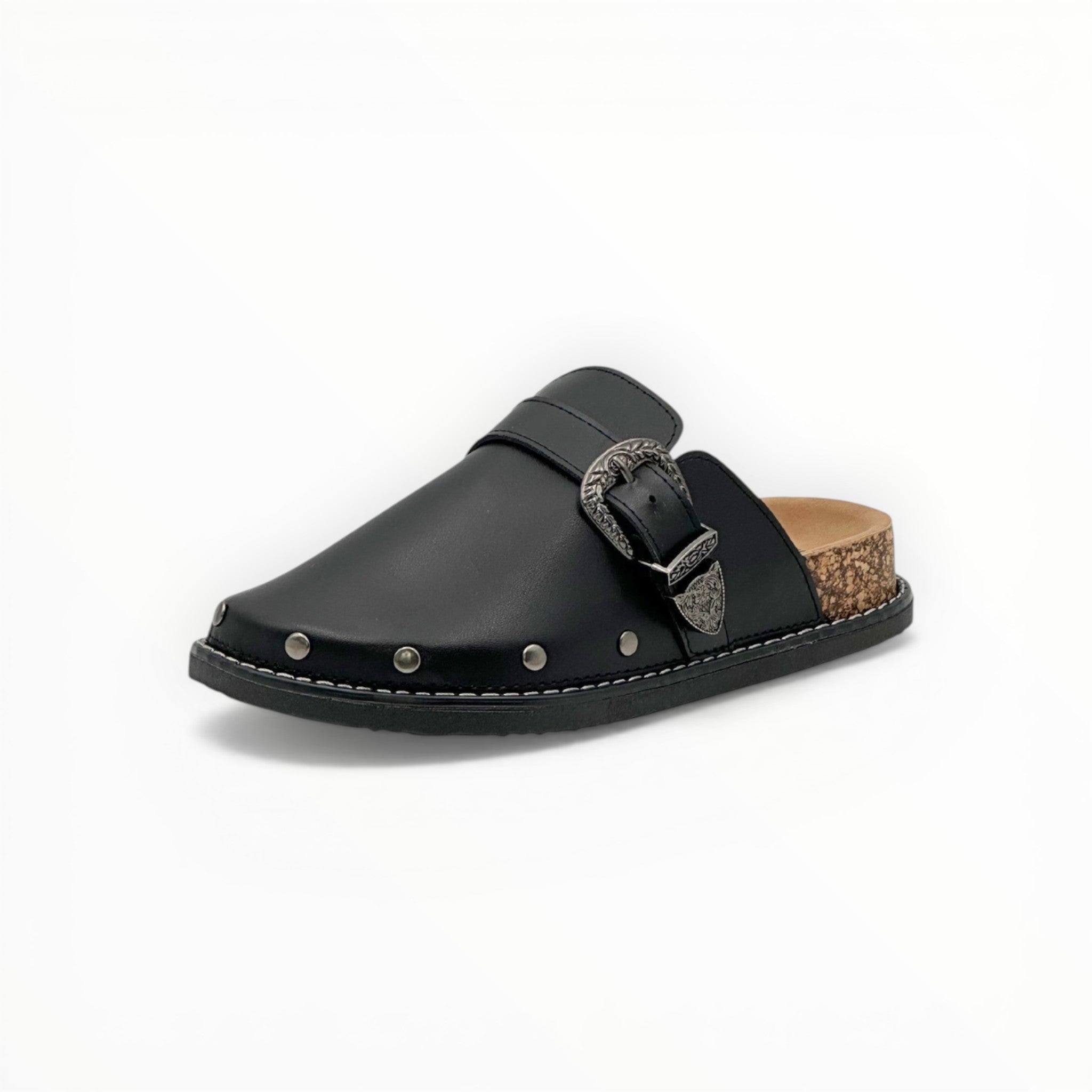 Mules Simili Cuir Boucle Métallique Semelle Liège Stephan Paris - Chaussure Femme - Stephan Paris