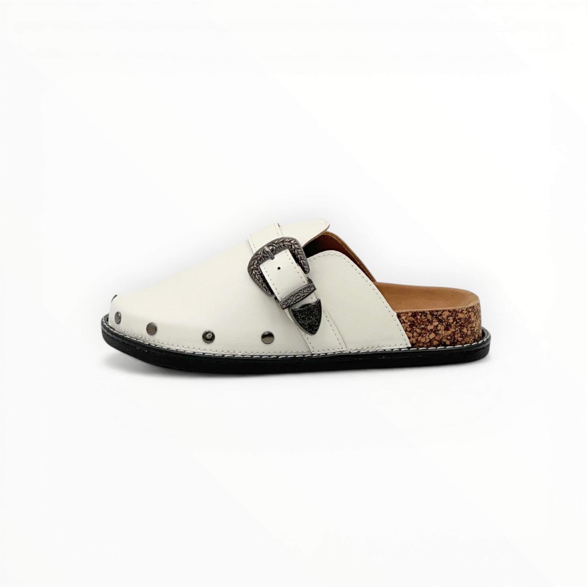 Mules Simili Cuir Boucle Métallique Semelle Liège Stephan Paris - Chaussure Femme - Stephan Paris