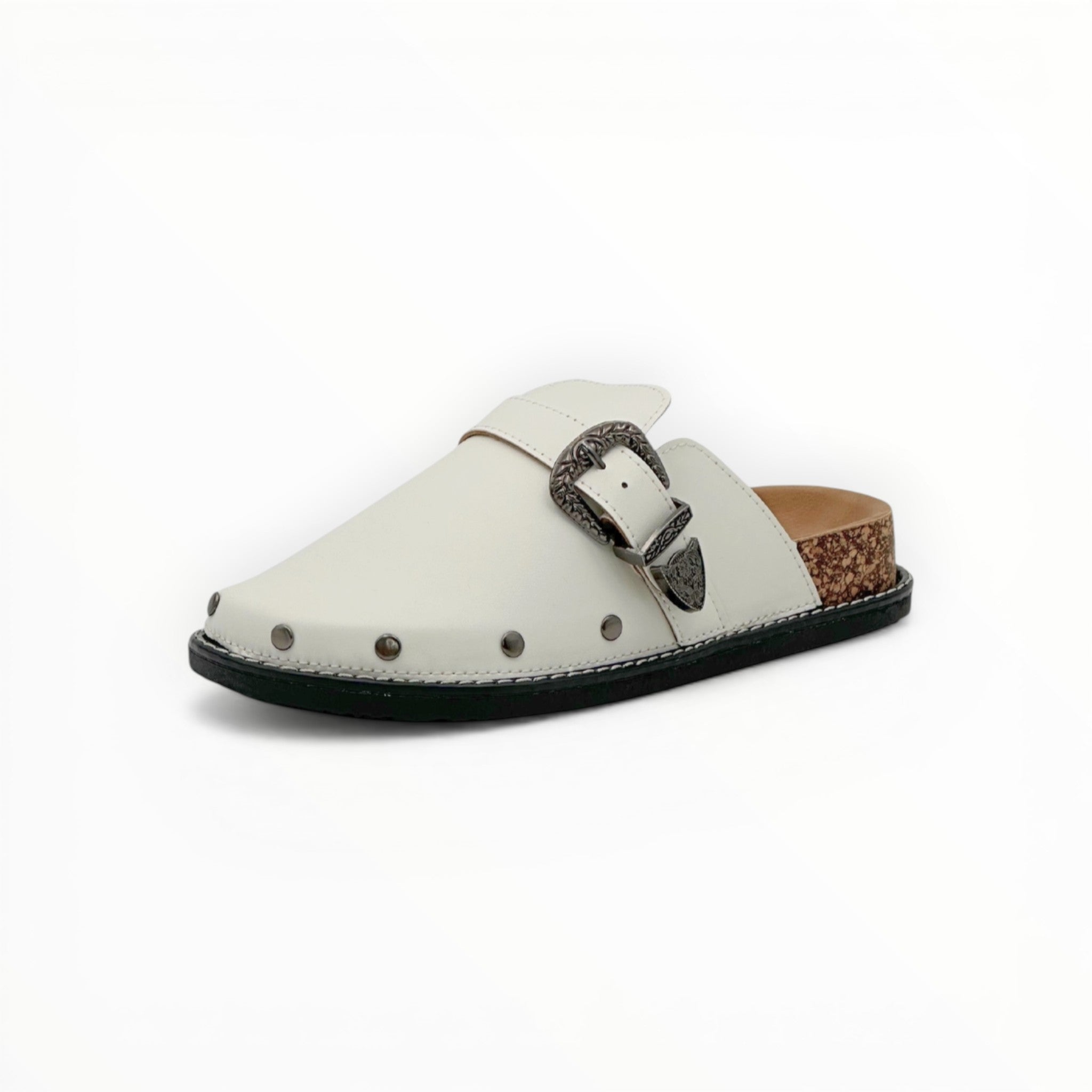 Mules Simili Cuir Boucle Métallique Semelle Liège Stephan Paris - Chaussure Femme - Stephan Paris