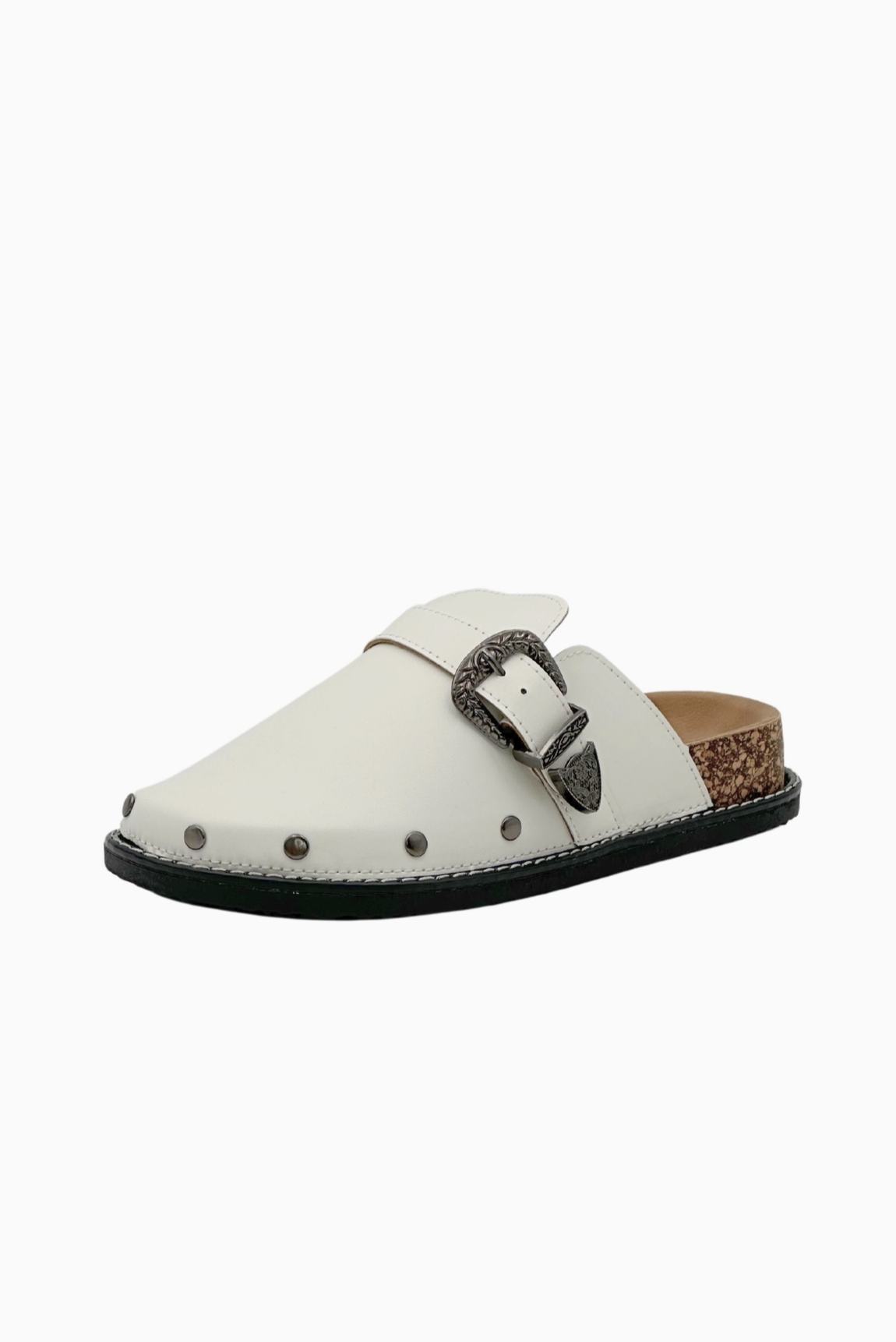 Mules Simili Cuir Boucle Métallique Semelle Liège Stephan Paris