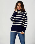 Pull à col roulé à rayures en bleu marine  FS collection