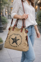 Cabas Toile Motif Étoile Poche Dos _Marque Inès Delaure - Sacs - INES DELAURE