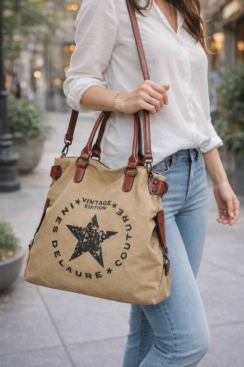 Cabas Toile Motif Étoile Poche Dos _Marque Inès Delaure