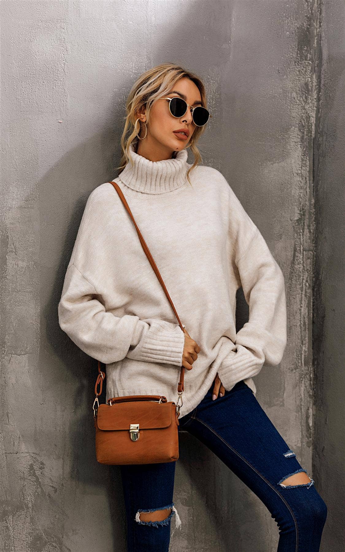 Pull à col haut crème  FS collection