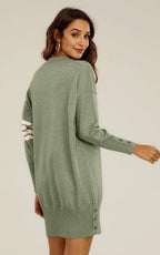 Robe pull tunique en maille à rayures blanches en olive FS collection - ROBE FEMME - FS Collection (Germany)