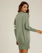 Robe pull tunique en maille à rayures blanches en olive FS collection - ROBE FEMME - FS Collection (Germany)