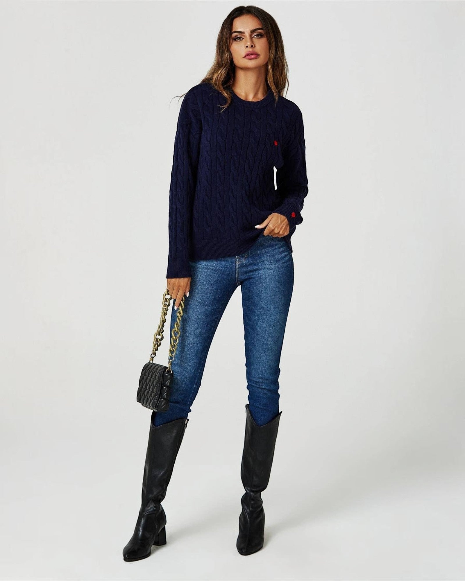 Pull Maille Torsadée Cœurs Rouges FS collection - Pulls et Sweaters - FS Collection (Germany)