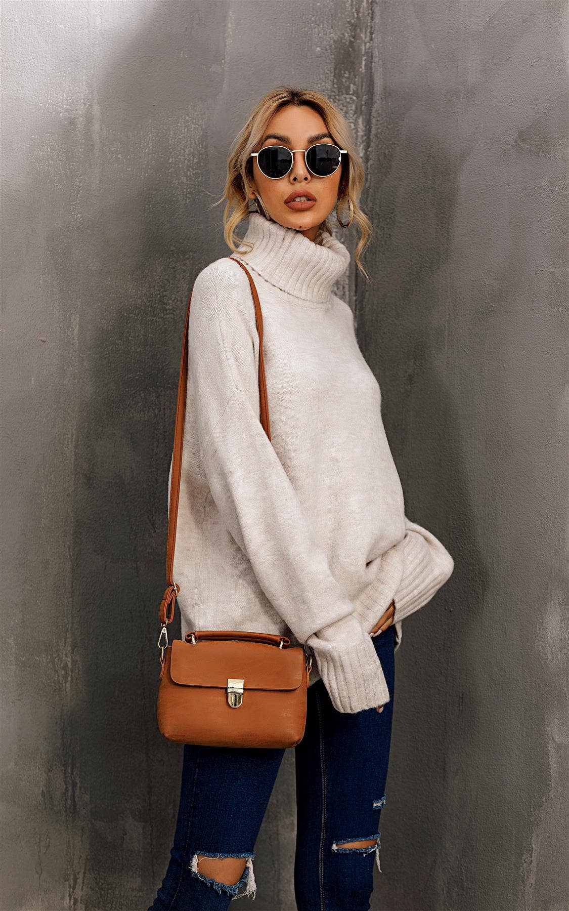 Pull à col haut crème  FS collection