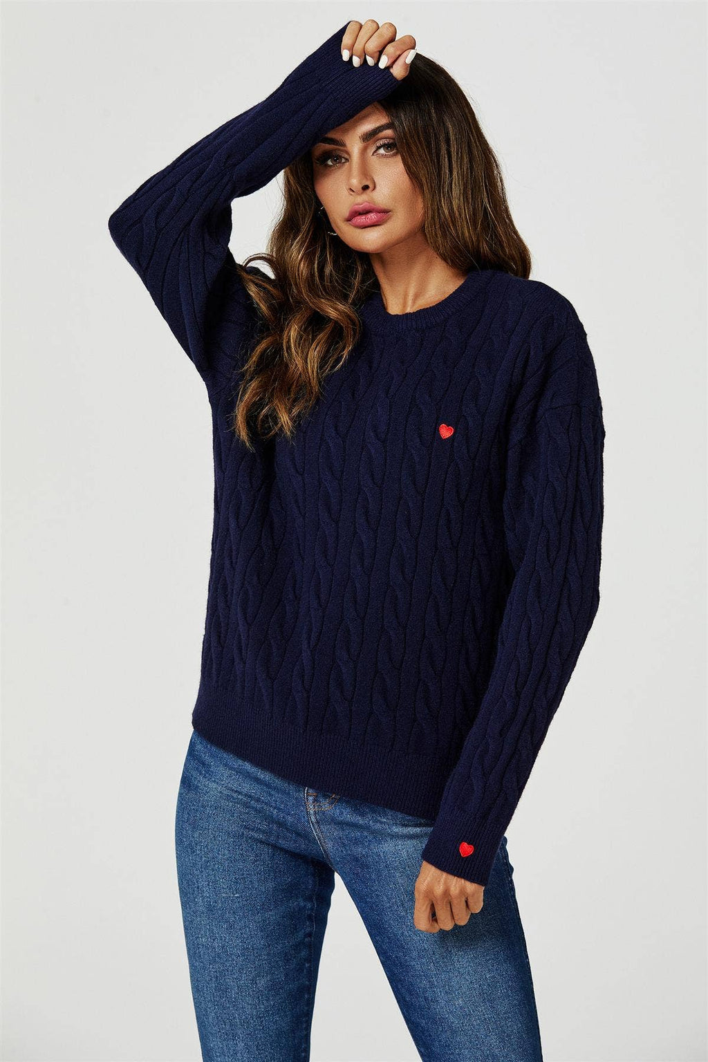 Pull Maille Torsadée Cœurs Rouges  FS collection