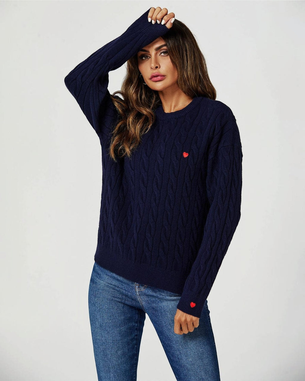 Pull Maille Torsadée Cœurs Rouges  FS collection