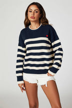 Pull Rayé Bleu Marine avec Cœur Brodé -  FS collection