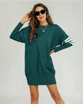 Robe pull tunique en tricot à rayures blanches en vert foncé  FS collection