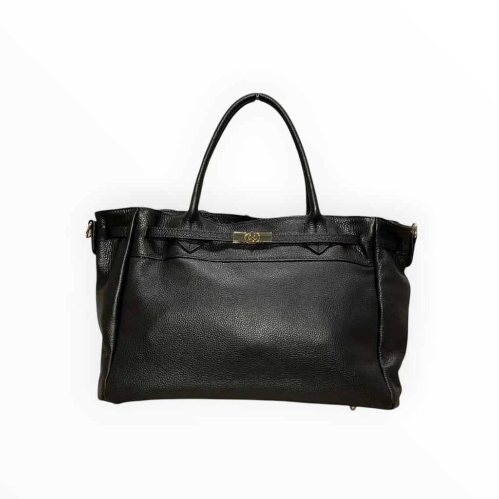 Sac Cabas Cuir Véritable Grainé Fermoir Doré LOUISA LEE - Sacs - LOUISA LEE