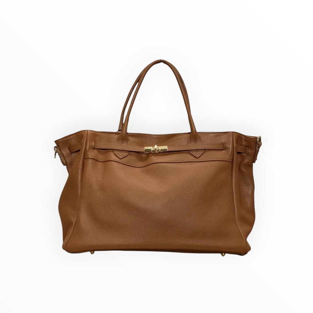 Sac Cabas Cuir Véritable Grainé Fermoir Doré LOUISA LEE - Sacs - LOUISA LEE