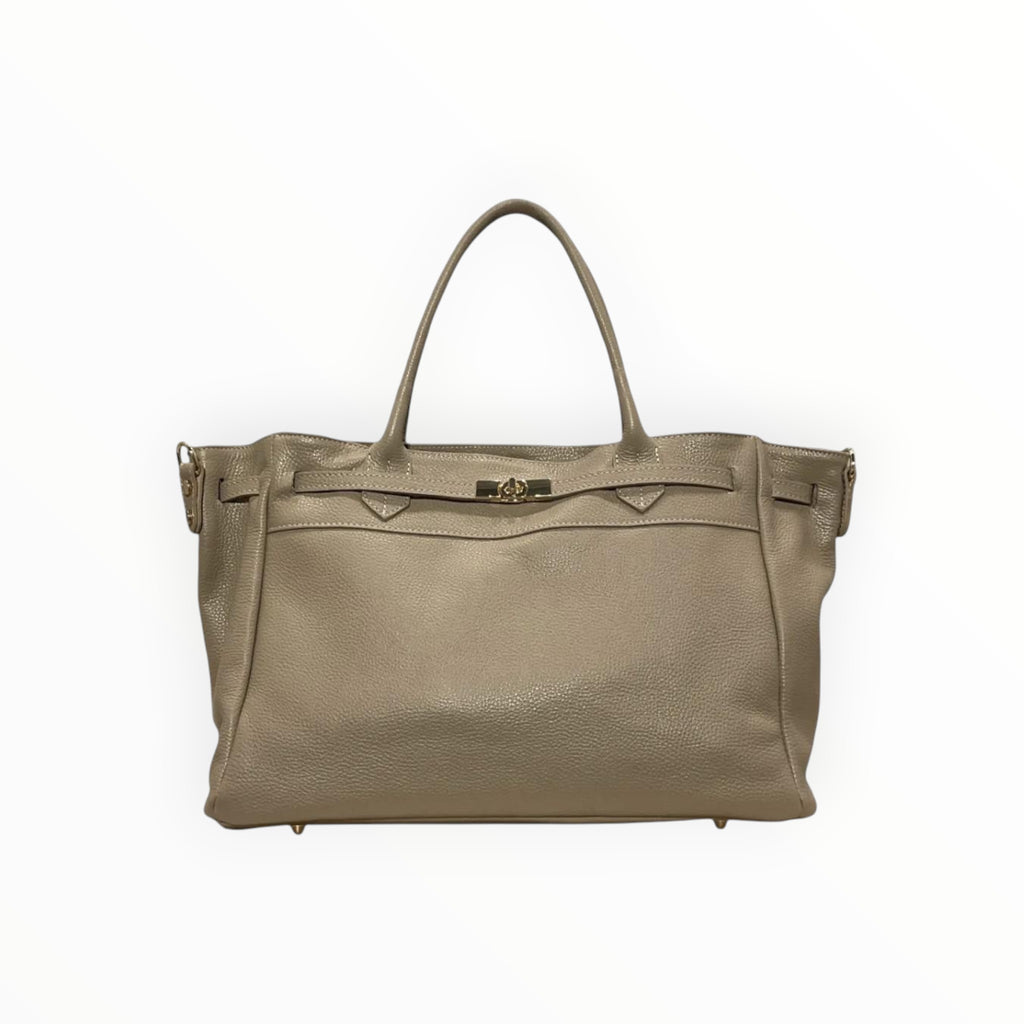 Sac Cabas Cuir Véritable Grainé Fermoir Doré LOUISA LEE - Sacs - LOUISA LEE