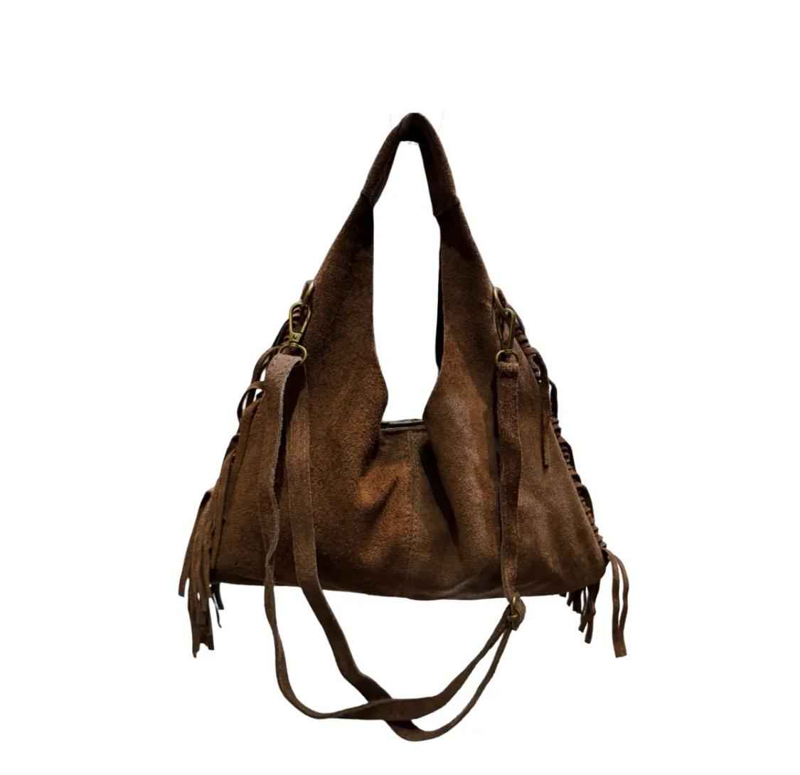 Sac Bandoulière Cuir Suède à Franges LOUISA LEE