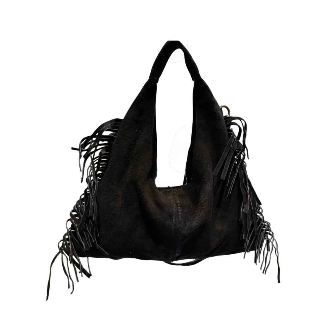 Sac Bandoulière Cuir Suède à Franges LOUISA LEE