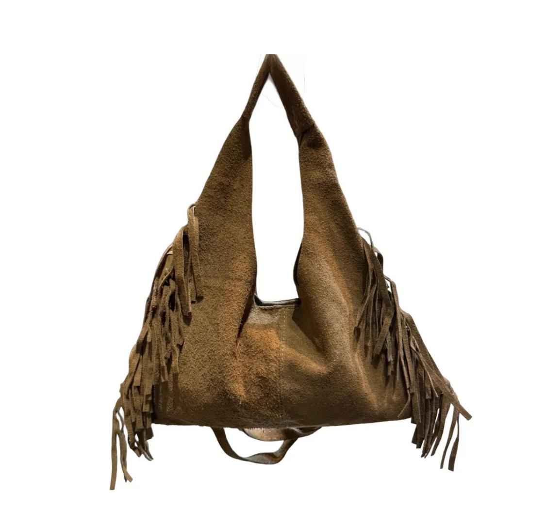 Sac Bandoulière Cuir Suède à Franges LOUISA LEE