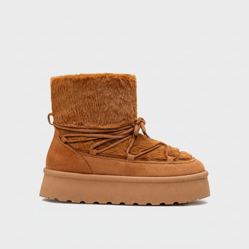 Bottines Plateforme Après-Ski Fausse Fourrure Lacets Croisés – LADY GLORY