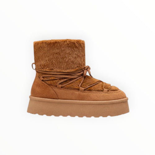 Bottines Plateforme Après-Ski Fausse Fourrure Lacets Croisés – LADY GLORY