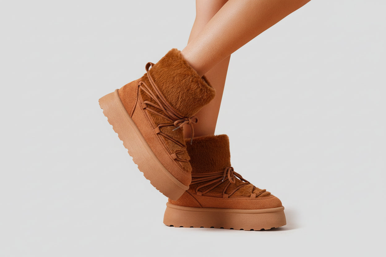 Bottines Plateforme Après-Ski Fausse Fourrure Lacets Croisés – LADY GLORY